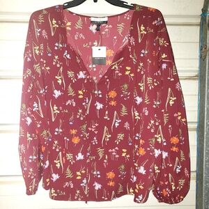 4X Plus Size ELOQUII Elements Women's Balloon Sleeve Blouse floral boho peasant